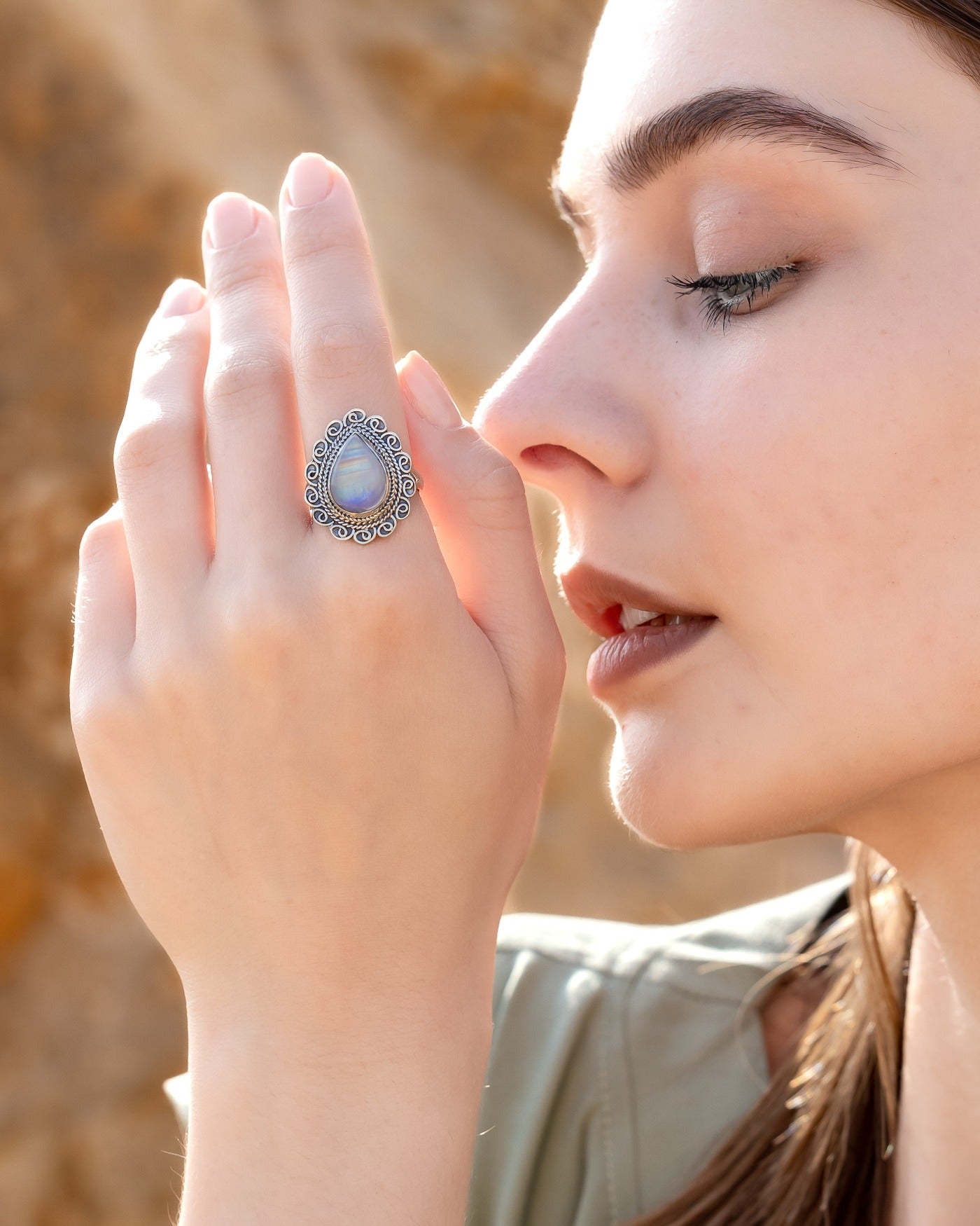 Rainbow moonstone handcrafted silver 925 ring