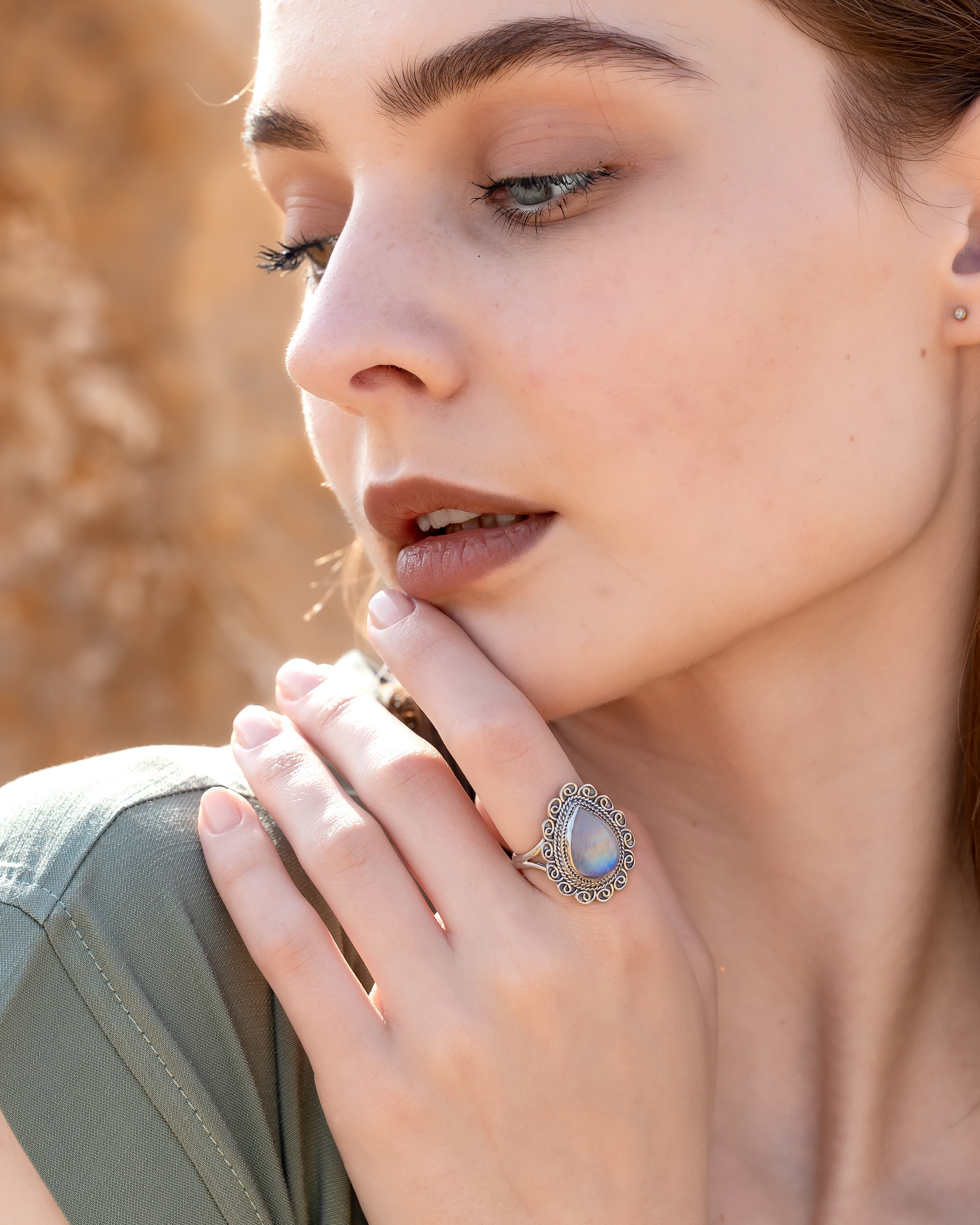 Rainbow moonstone handcrafted silver 925 ring