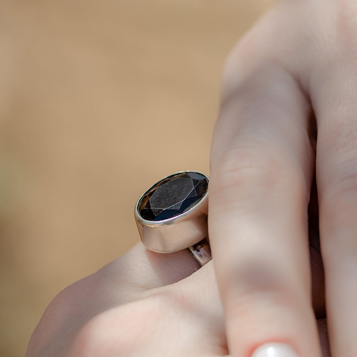 silver  925  smoky quartz ring