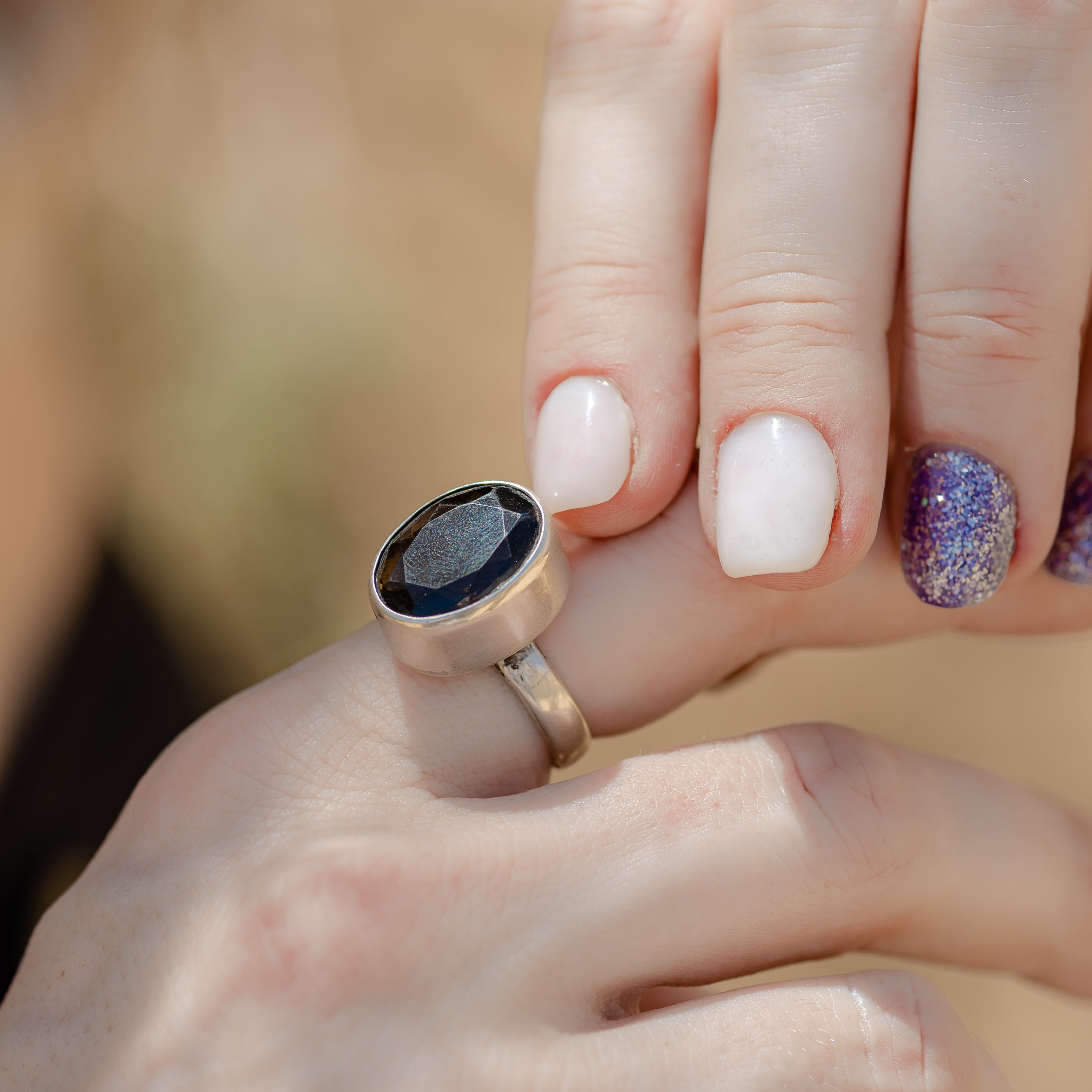 silver  925  smoky quartz ring