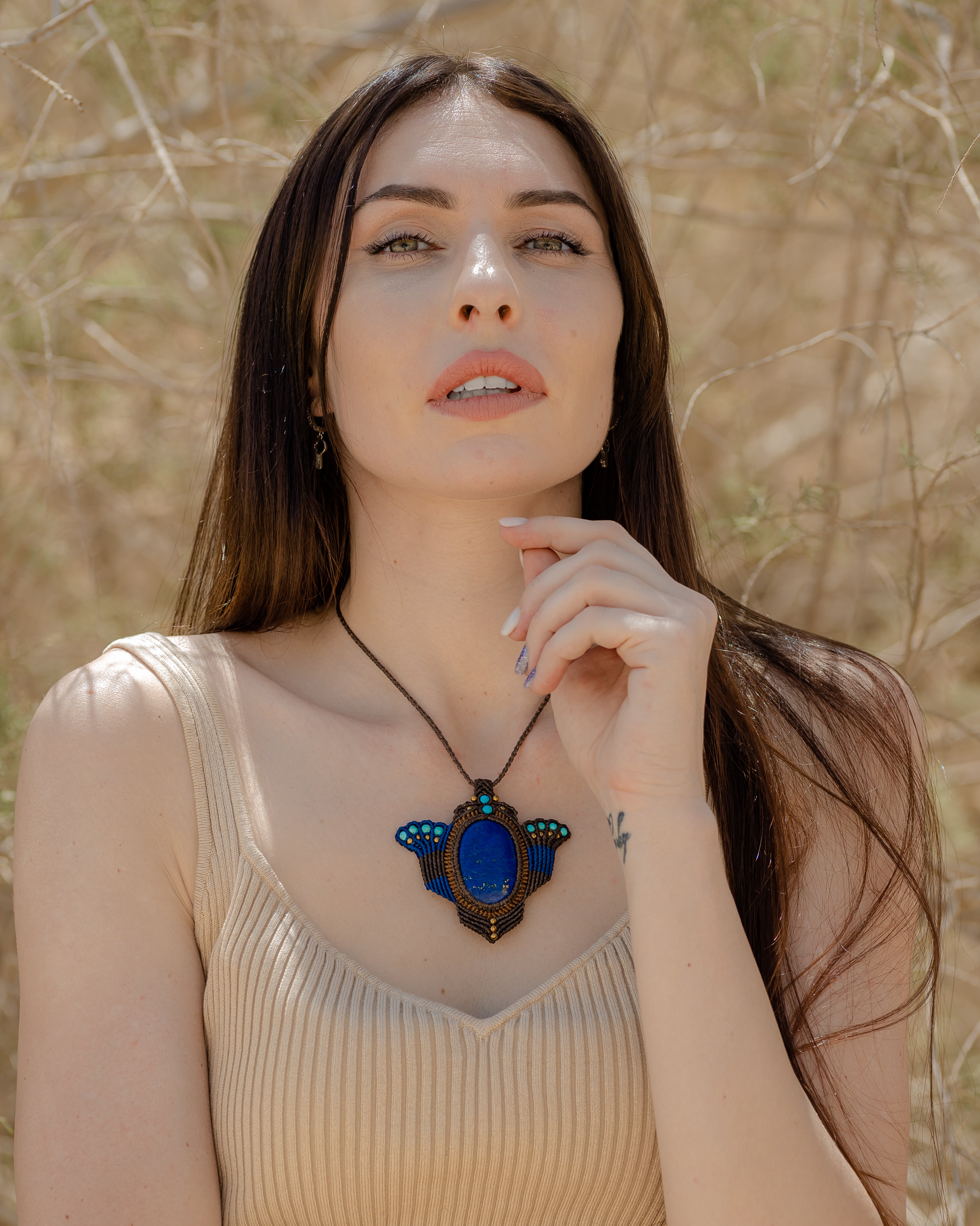 Lapis lazuli with turquoise macrame necklace.