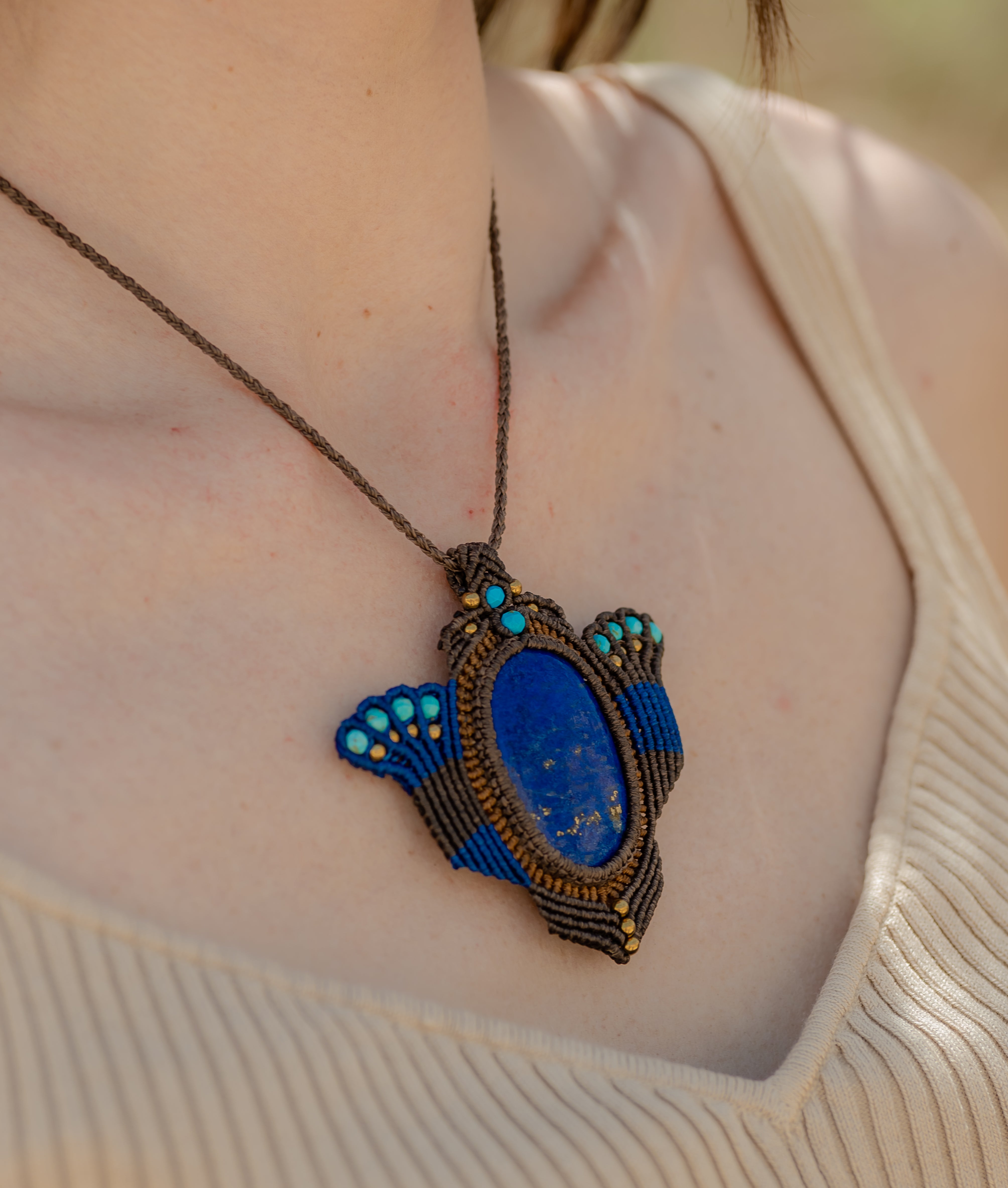 Lapis lazuli with turquoise macrame necklace.