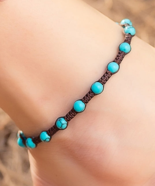 Turquoise howalite macrame anklet