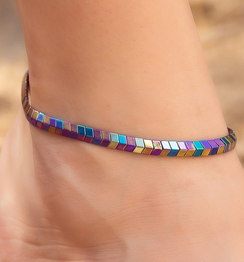 Rainbow hematite arrows anklet.